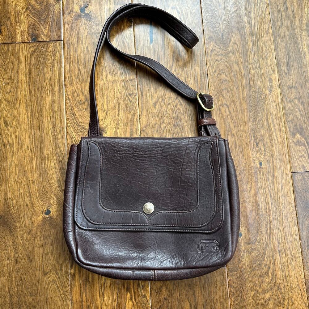 Buffalo Billfold Company Worthington Leather Purse brown crossbody bag nickel